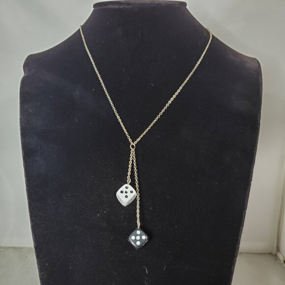 Bijou Silver Chain with Black and White Dice Necklace: - Picture 2 of 7